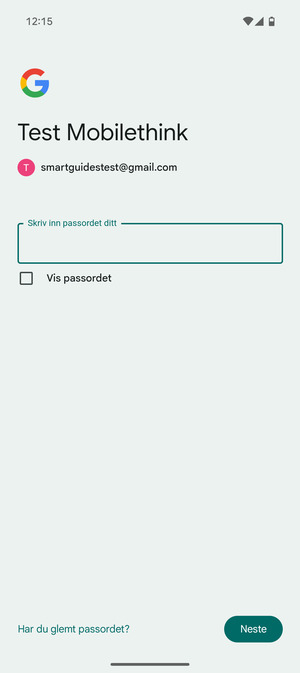 Skriv inn passord og velg Neste
