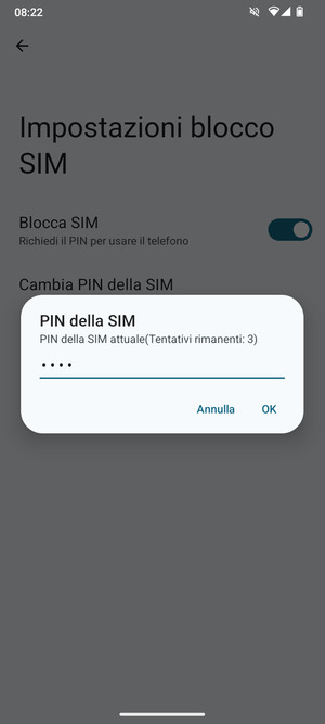 Inserisci PIN della SIM attuale e seleziona OK