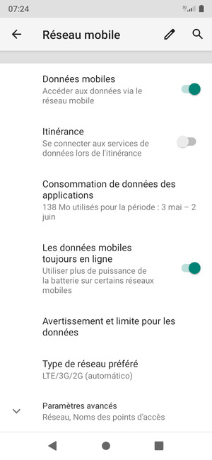 Faites défiler et sélectionnez Paramètres avancés