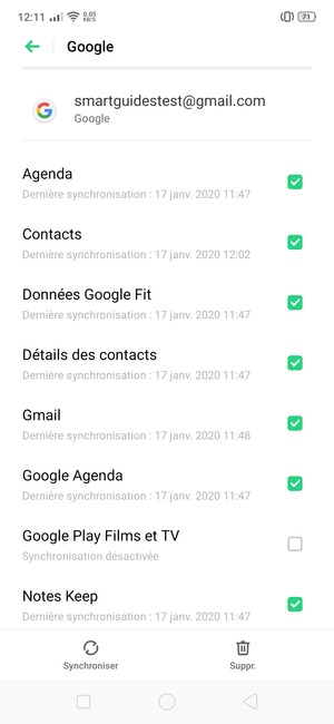 Veuillez cocher toutes les cases et sélectionner Synchroniser