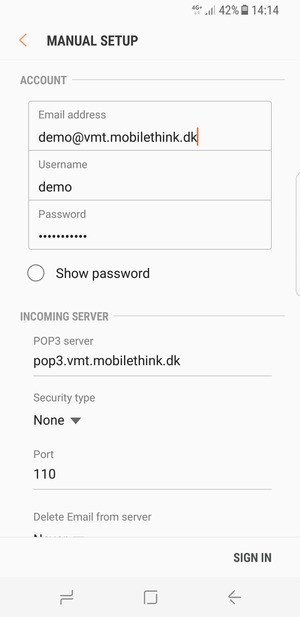 Enter Username and Incoming server address