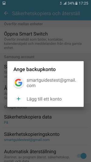 Tryck på ditt säkerhetskopieringskonto