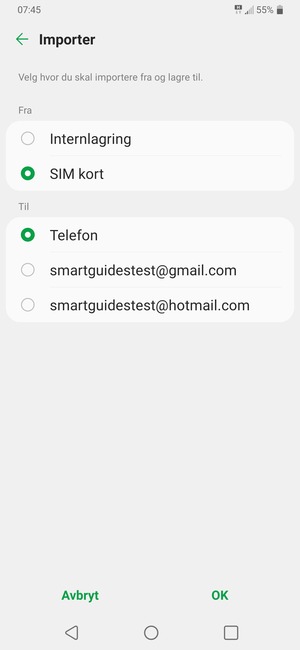 Velg SIM kort