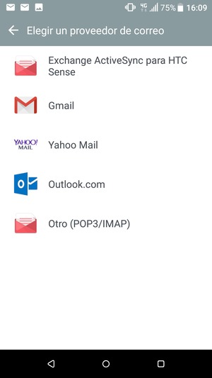 Seleccione Microsoft Exchange ActiveSync para HTC Sense