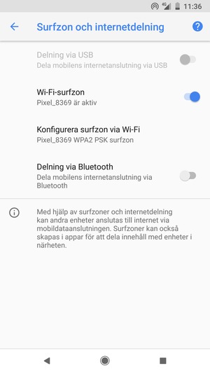 Din telefon har nu ställts in för att kunna användas som ett modem