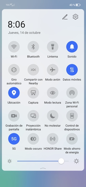 Seleccione Sonido para cambiar el modo de vibración