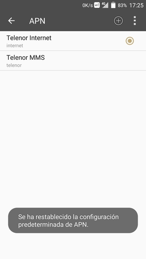 El teléfono se reiniciará con la configuración predeterminada de Internet y MMS