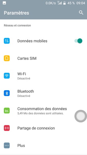 Sélectionnez Partage de connexion