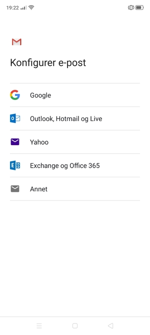 Velg Exchange og Office 365