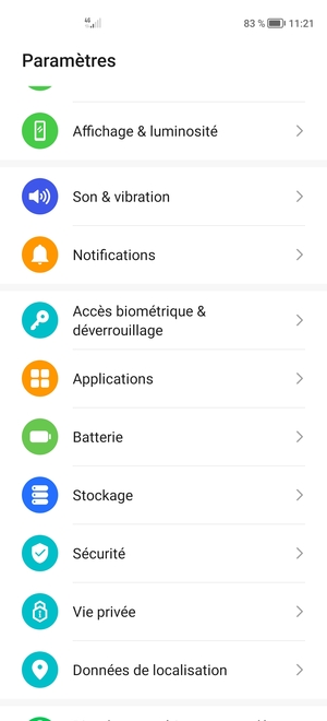 Faites défiler et sélectionnez  Batterie