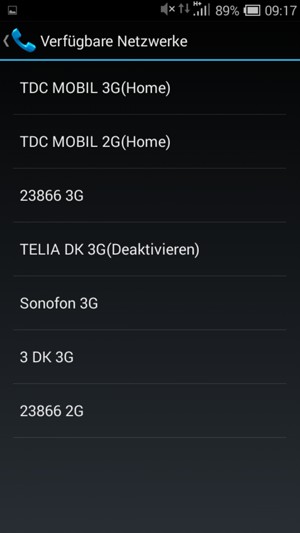 Wählen Sie einen Netzbetreiber von der Liste