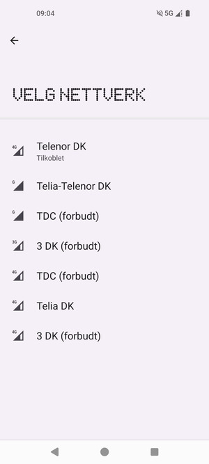 Velg en nettverksoperatør fra listen