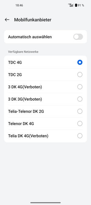 Wählen Sie einen Netzbetreiber von der Liste
