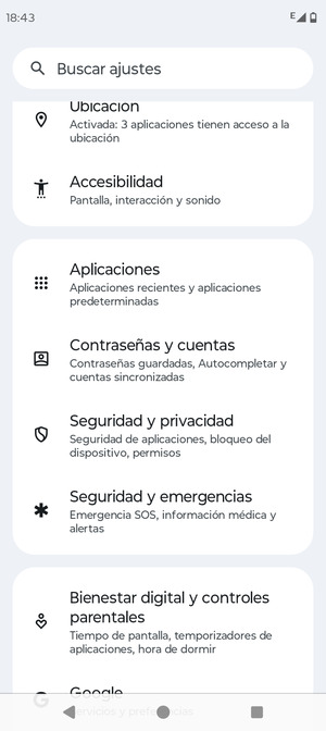 Desplácese y seleccione Seguridad y privacidad