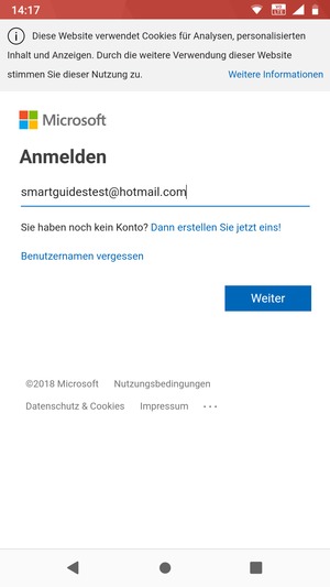 Geben Sie Ihre E-Mail-Adresse ein und wählen Sie Weiter