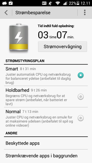 Vælg Holdbarhed og vælg Strømovervågning