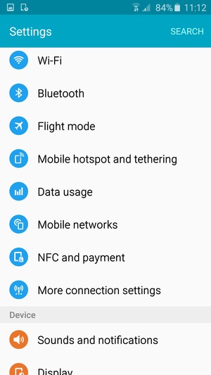 Scroll to and select Mobile networks