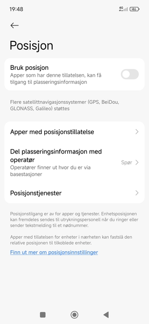 Slå av Bruk posisjon