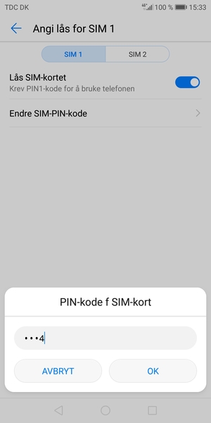 Skriv inn Gammel PIN-kode for SIM-kort og velg OK