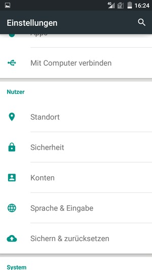 Scrollen Sie und wählen Sie Konten