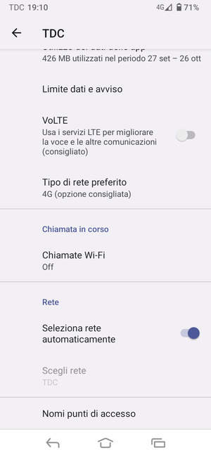 Disattiva Seleziona rete automaticamente