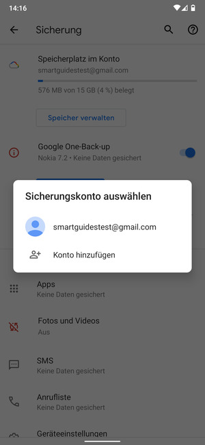 Wählen Sie Ihr Konto für Backup