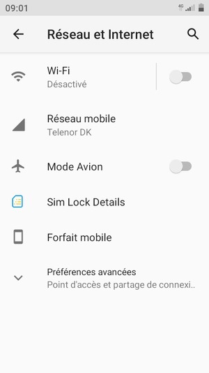 Sélectionnez Réseau mobile