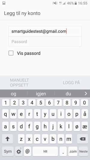 Skriv inn Gmail og velg NESTE