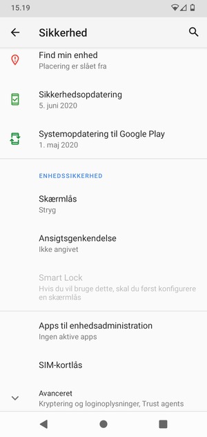 Scroll til og vælg SIM-kortlås