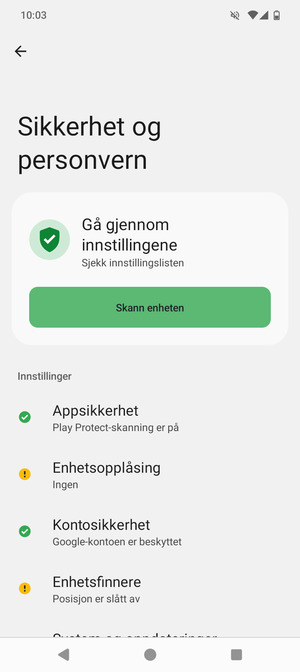 For å aktivere skjermlåsen, gå til Sikkerhet og personvern-menyen og velg Enhetsopplåsning