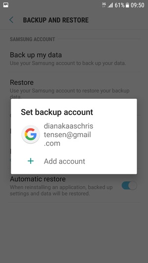 Select your backup account