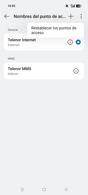 Seleccione Restablecer los puntos de accesso