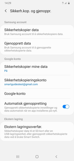 Velg Sikkerhetskopieringskonto