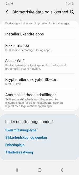 Scroll til og vælg Andre sikkerhedsindstillinger