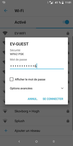 Saisissez le mot de passe du Wi-Fi et sélectionnez SE CONNECTER