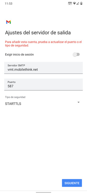 Seleccione Tipo de seguridad