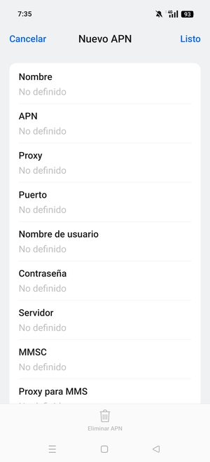 Introduzca la información de MMS