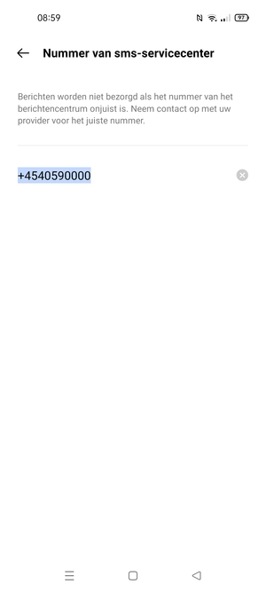 Voer Nummer can sms-servicecenter in