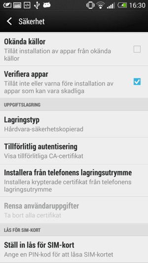 För att byta SIM-kortets PIN, välj Ställ in lås för SIM-kort