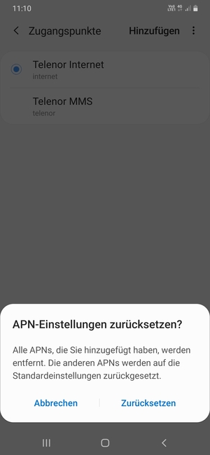 Wählen Sie Zurücksetzen