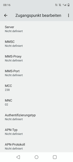Scrollen Sie nach unten und geben Sie Internetinformationen ein