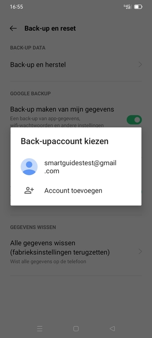 Selecteer uw back-up-account