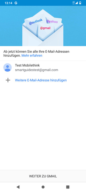 Wählen Sie WEITER ZU GMAIL