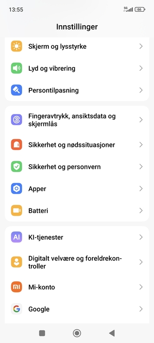 Bla til og velg Sikkerhet og personvern