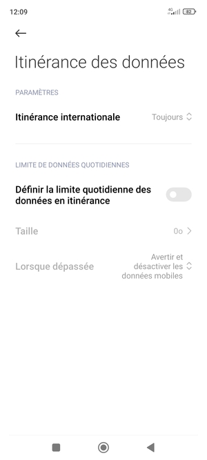 Sélectionnez Itinérance internationale