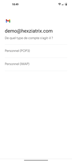 Sélectionnez Personnel (POP3) ou Personnel (IMAP)