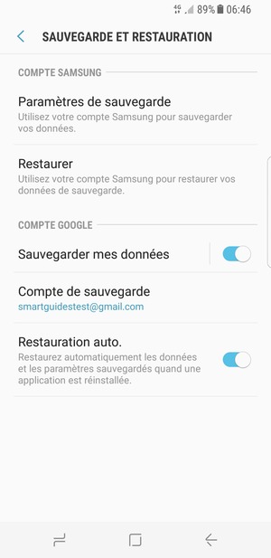 Sélectionnez Compte de sauvegarde