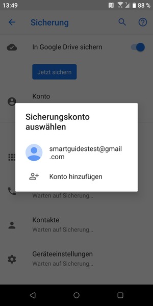 Wählen Sie Ihr Konto für Backup