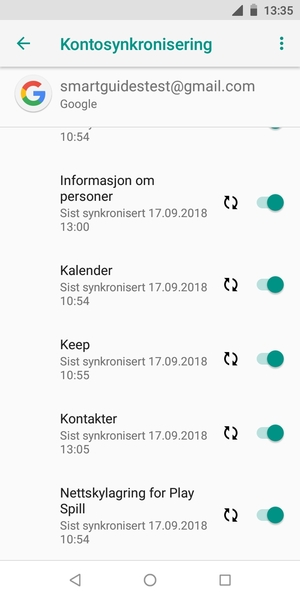 Din informasjon blir synkronisert
