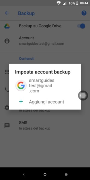 Seleziona il tuo account di backup